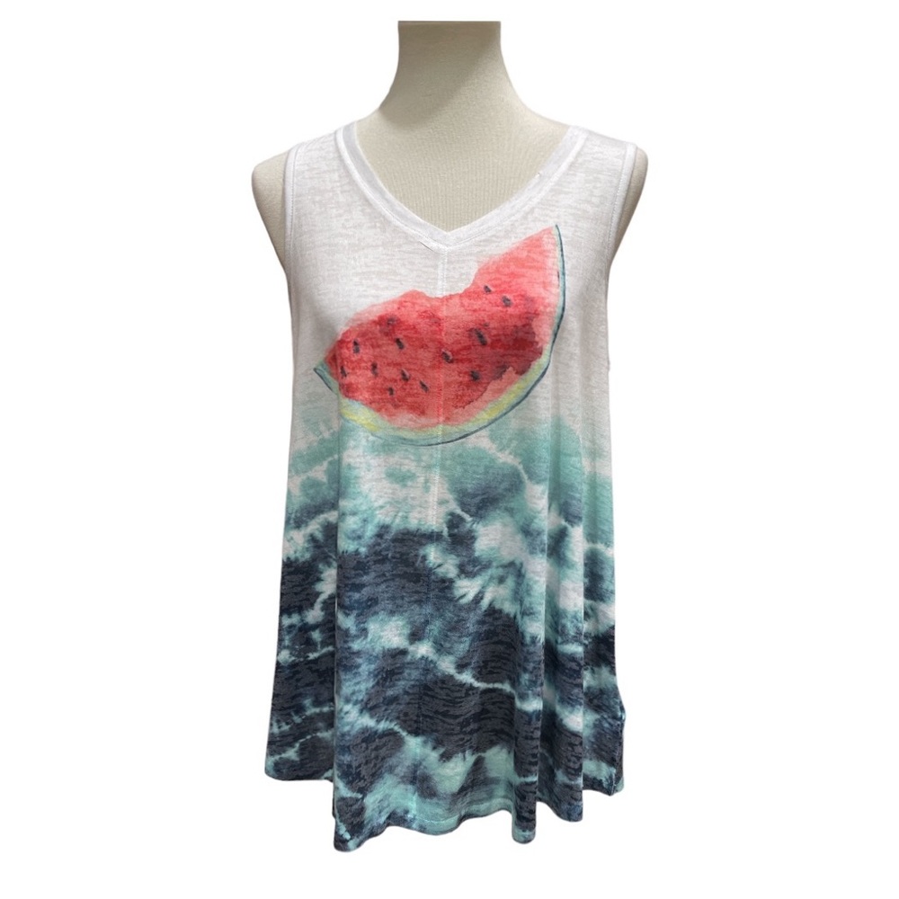 Style & Co Tank Top Womens Size Medium White Ombre Printed Watermelon Sleeveless